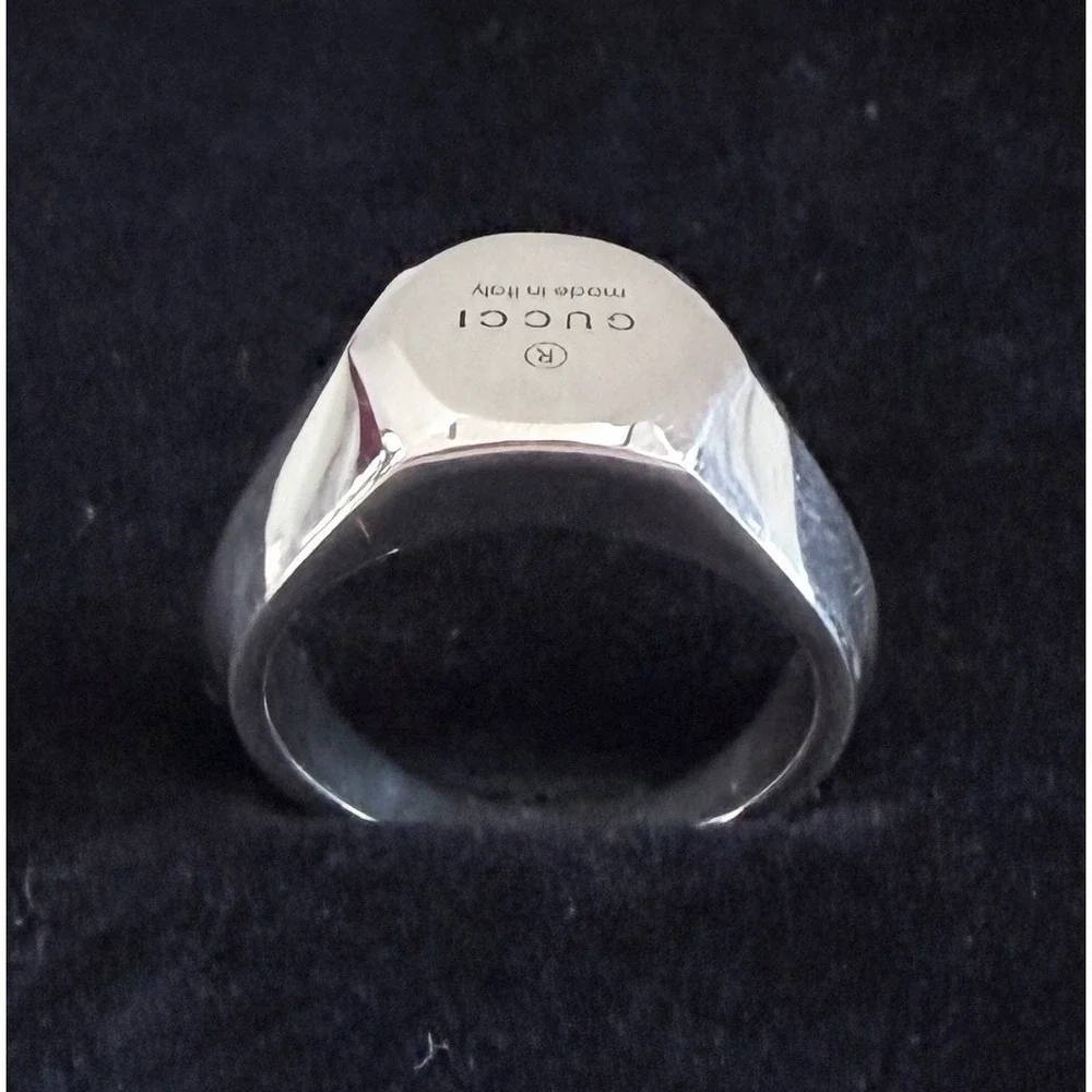 Gucci Sterling Silver Trademark Plate Band Ring 779162, Sz 15 (US 7.25)